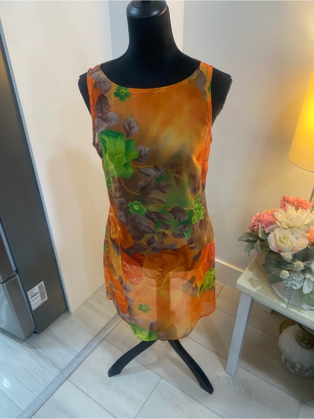 Floral Orange Sheer Mini Dress
